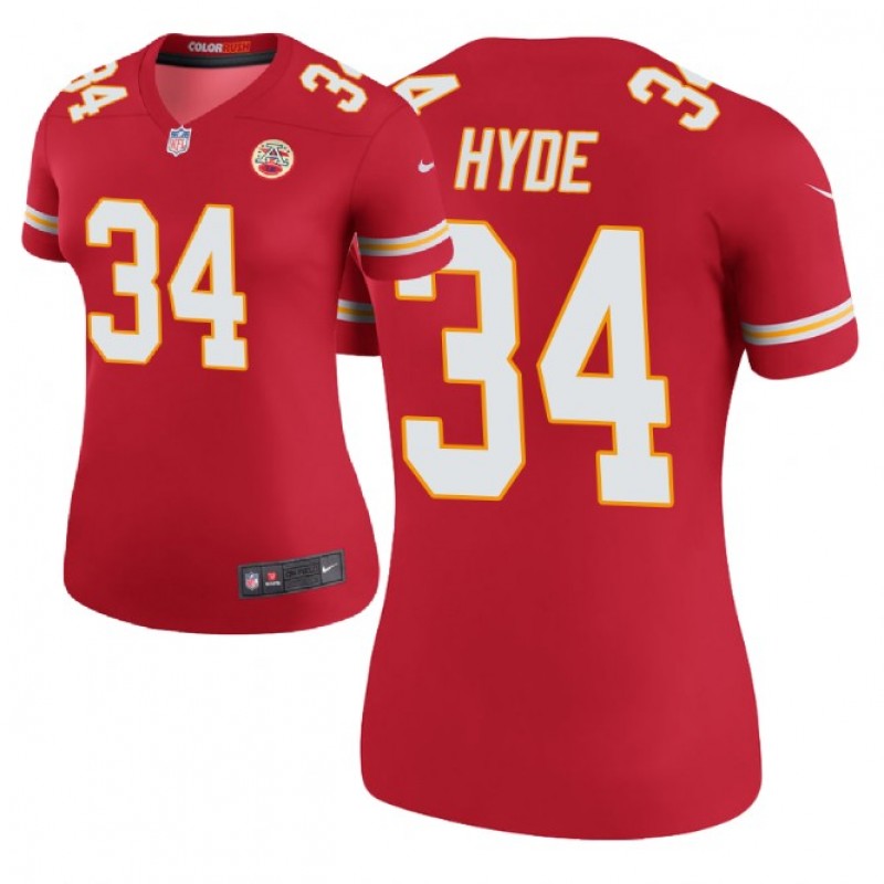 Women Kansas City Chiefs #34 Carlos Hyde Red Color Rush Legend Jersey