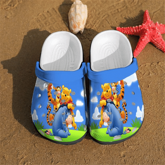 Pooh Bear Winnie Blue Sky Cute Crocs Classic Clogs Shoes