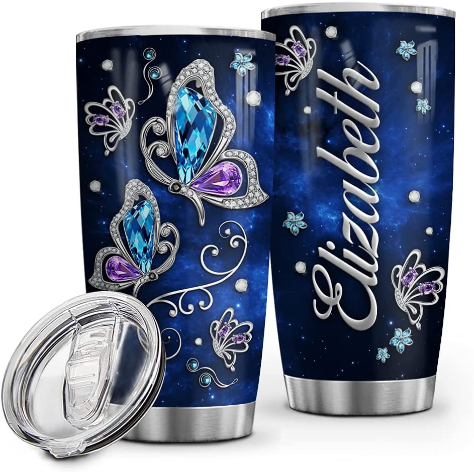 Personalized Butterfly Stainless Steel Vacuum Insulated Tumbler With Lid – Custom Name 20 Oz 30 Oz Double Walled Insulated Coffee Cup For Gym Fitness Travel Office Use (Color 3)