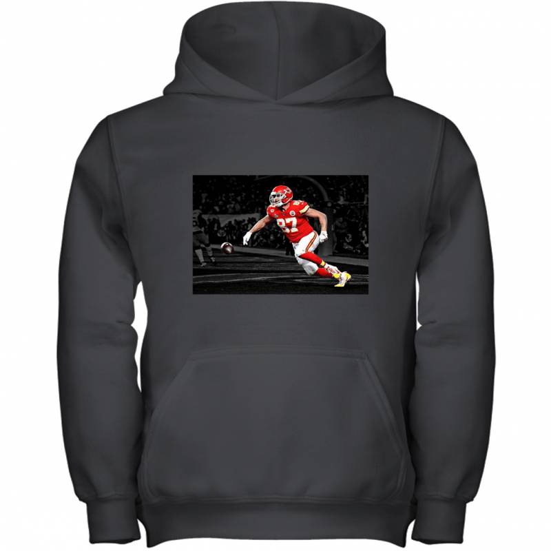 Super Bowl 54 Kansas City Chiefs Travis Kelce Celebrates In The End Zone During The Super Bowl Youth Hoodie