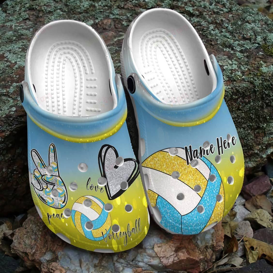 Volleyball Personalized Crocs Classic Clog Whitesole Peace Love Volleyball Shoes