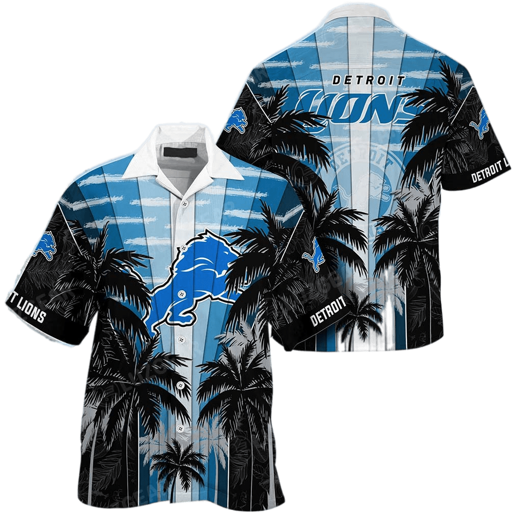 Detroit Lions Hawaiian Shirt Rising Detroit Lions Palm Trees Blue Black Hawaii Shirt For Men Women Detroit Lions Aloha Shirt - Product by Prowallart Shop