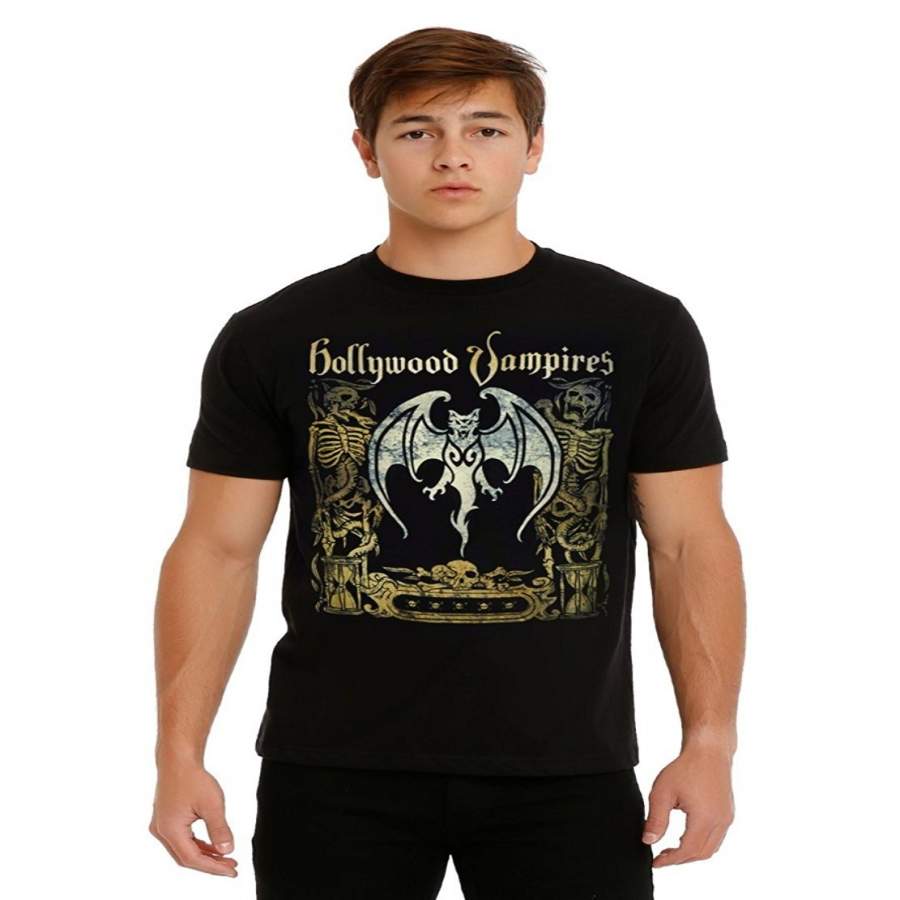 Hollywood Vampires Wings T-Shirt Fashion Unisex T Shirt Short Sleeve T-Shirt Men’S Funny Black T-Shirt