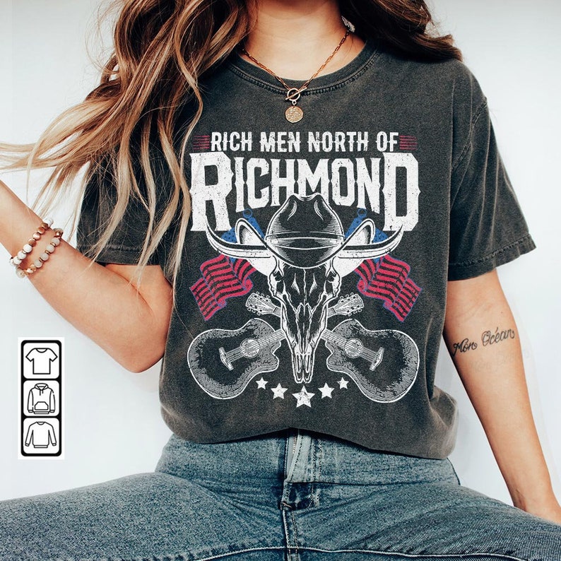 Rich Men North Of Richmond Music Shirt, Oliver Anthony Vintage 90S Graphic Tee, Western Usa Flag Retro Unisex Gift For Fan