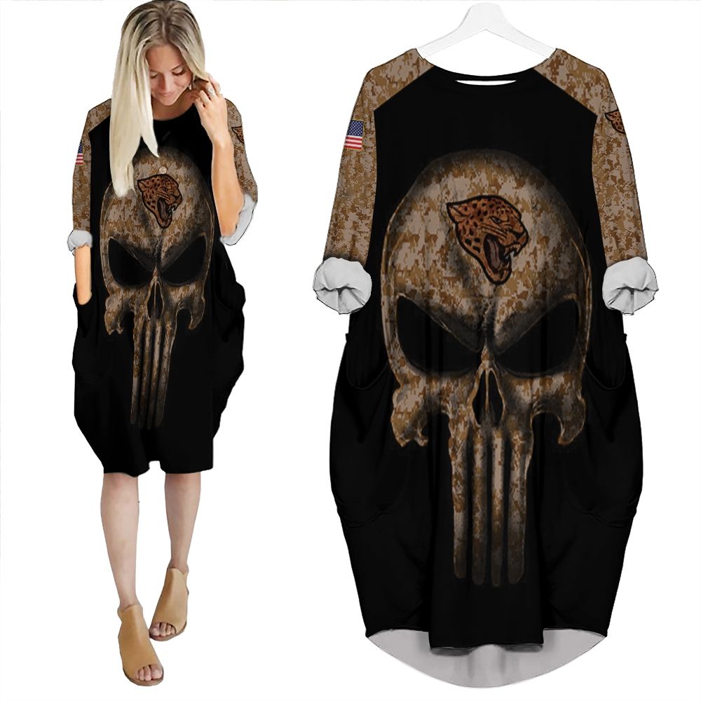 Camouflage Skull Jacksonville Jaguars American Flag Batwing Pocket Dress