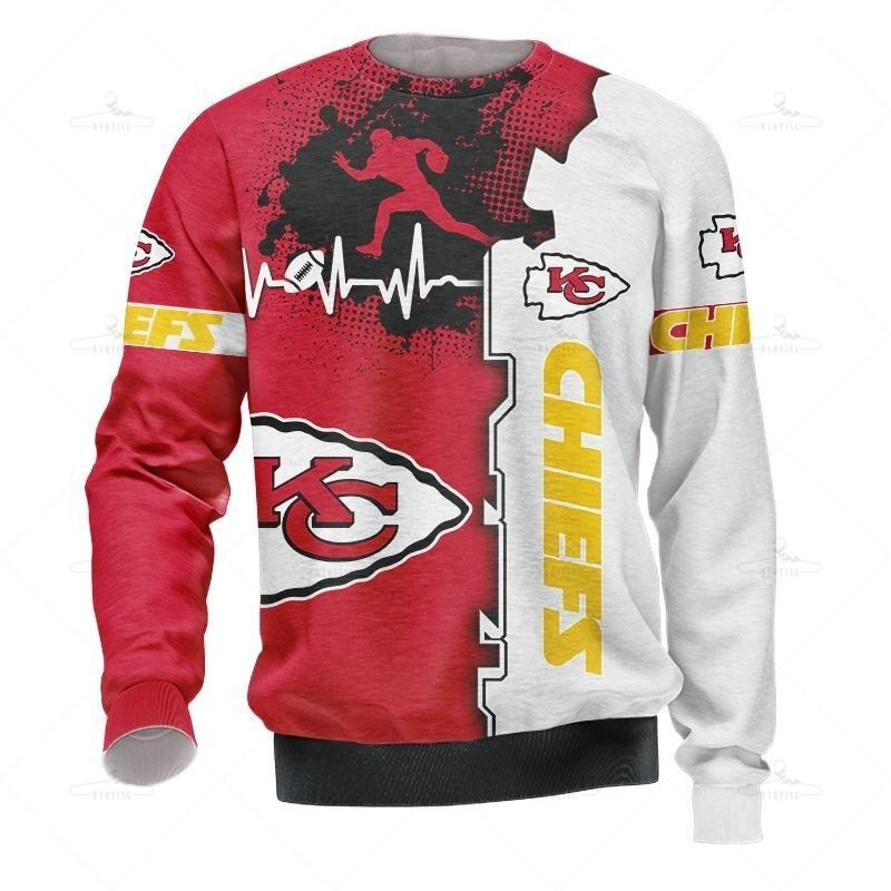 Kansas City Chiefs Sweatshirt Graphic Heart Ecg Line