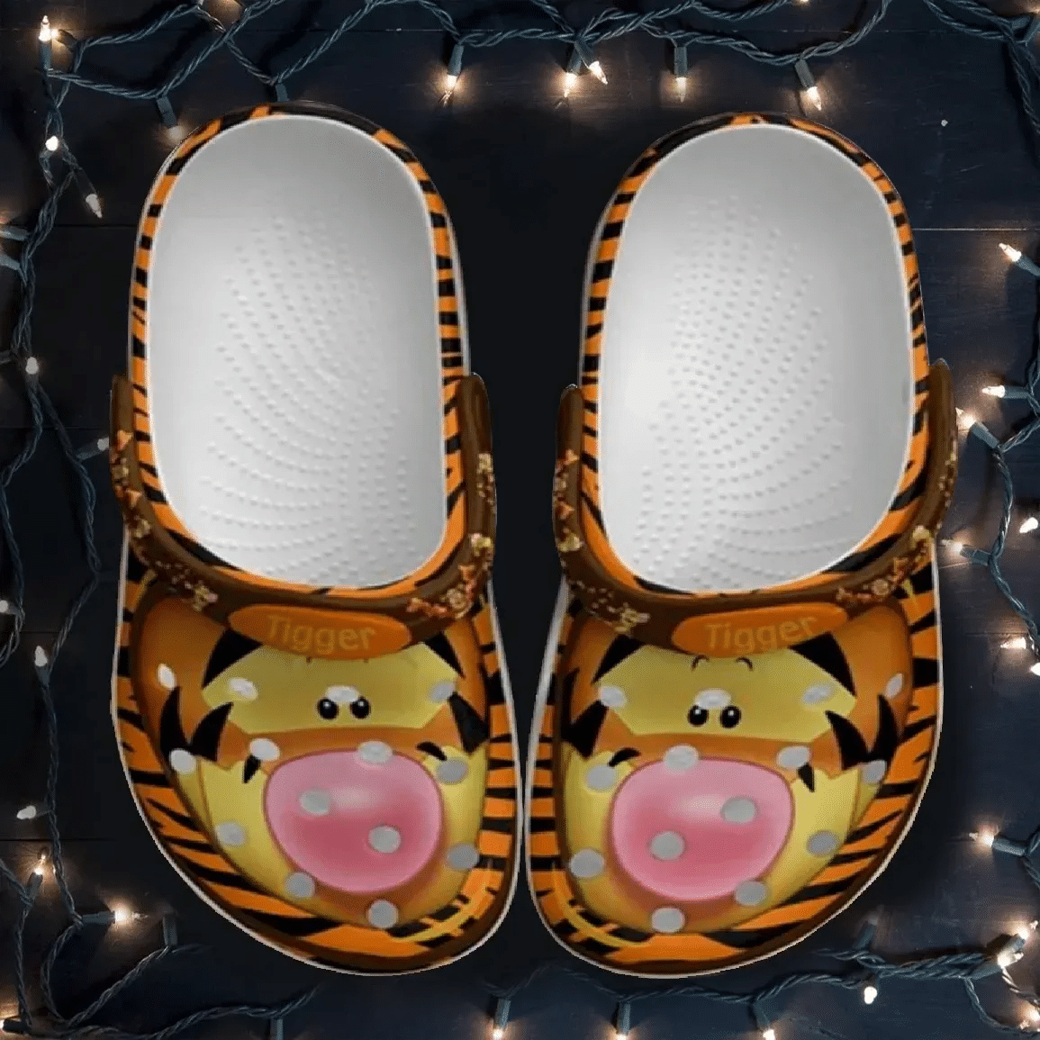 Winnie The Pooh Tigger Pattern Crocs Classic Clogs Shoes In Orange & Yellow