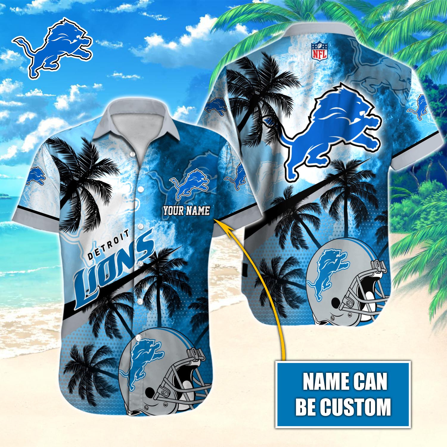 Detroit Lions Nfl-Hawaiian Shirt Custom T-40151