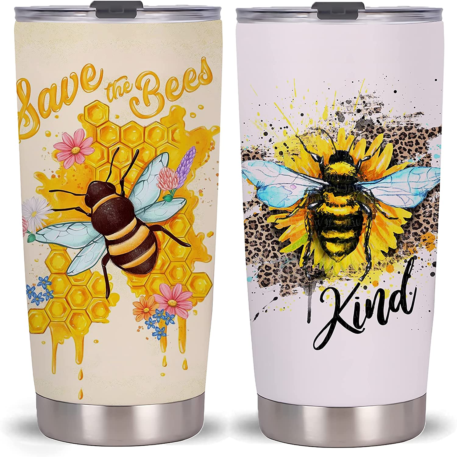 20Oz Bee Tumbler-Stainless Steel Travel Mug With Lid And Straw ( Bee – Tumbler )