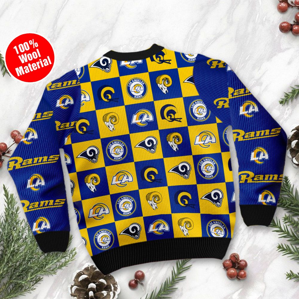 Los Angeles Rams Logo Checkered Flannel Design Ugly Christmas Sweater Sweatshirt Holiday Party Plus Size For Mens Womens On Xmas Day MLB x Fashionfrontiers