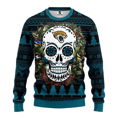 Jacksonville Jaguars Skull Flower Christmas Gift For Fan Ugly Wool Sweater Christmas