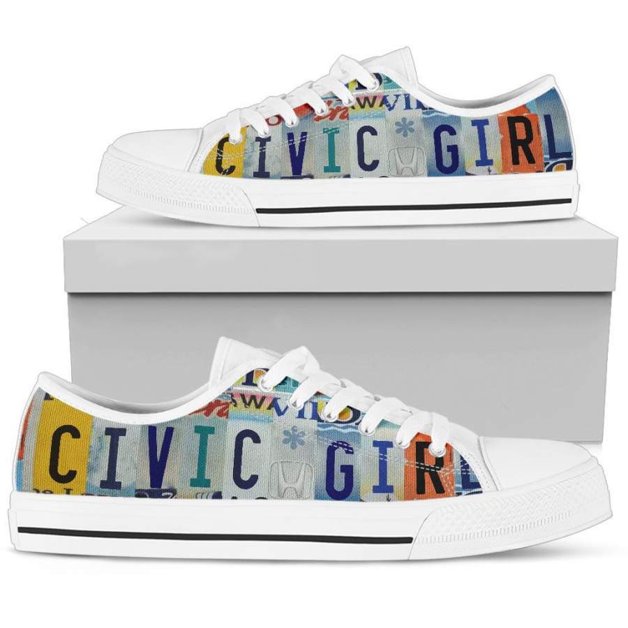 Honda Civic Girl Low Top Shoes License Plate Sneakers