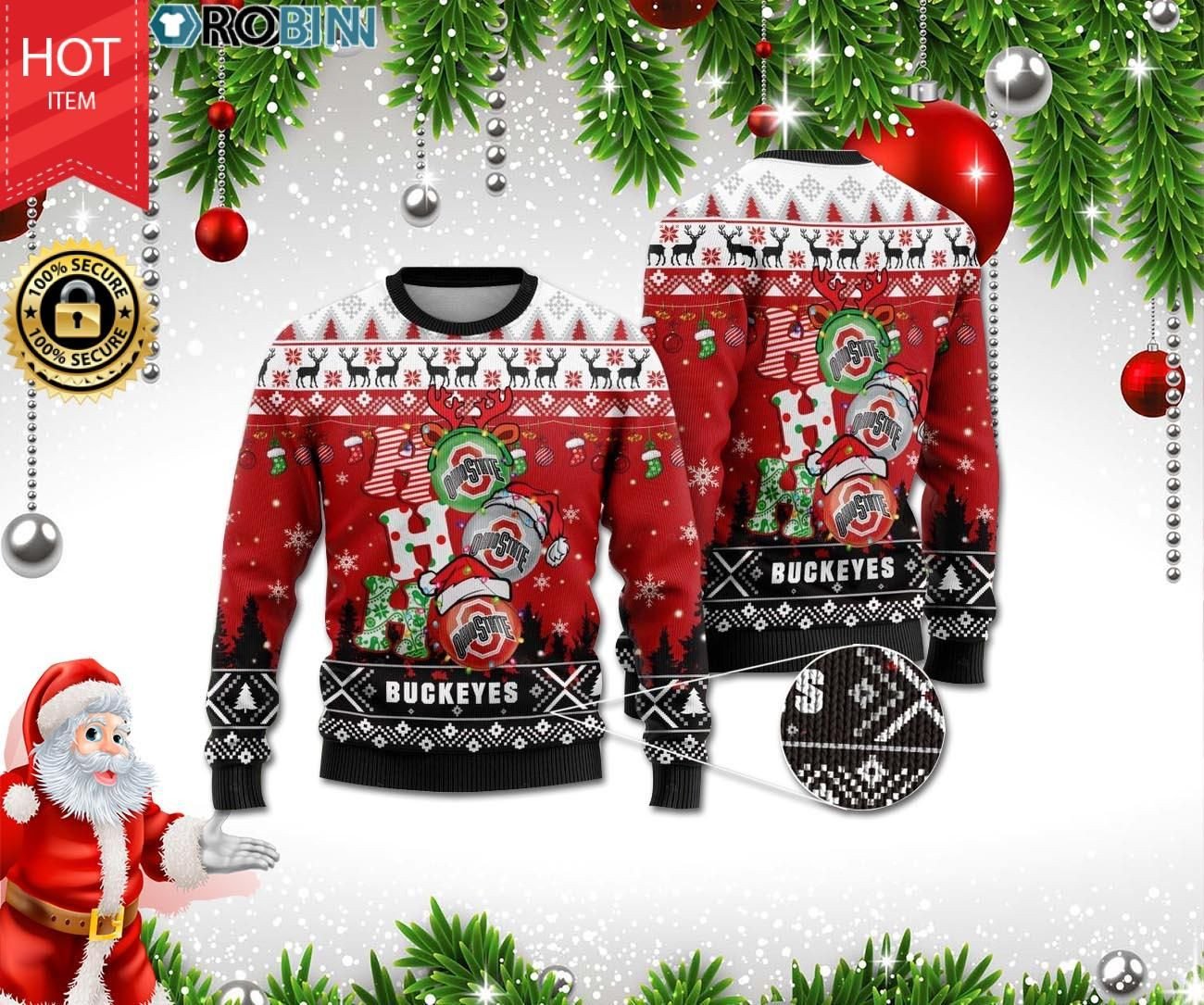 Ohio State Buckeyes Ho Ho Ho 3D Ugly Christmas Sweater