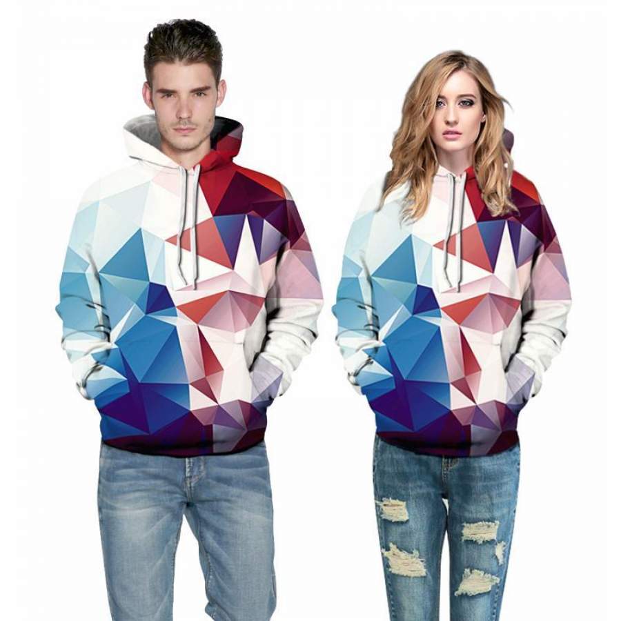 3D Print Hoodies – Light Colorful Rhombus Pattern Pullover Hoodie OTA018