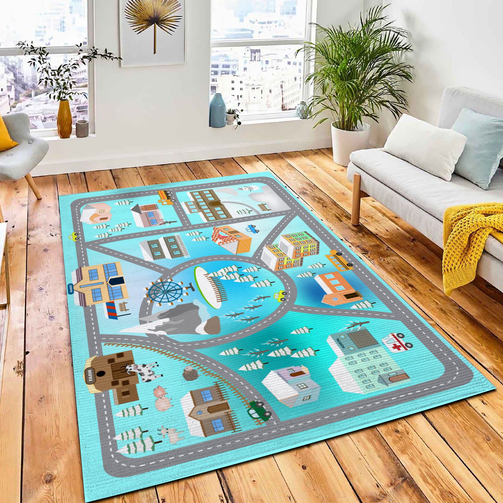 Winter Map Seamless Pattern Roads Area Carpet Rug Nursery Rug Home Decor