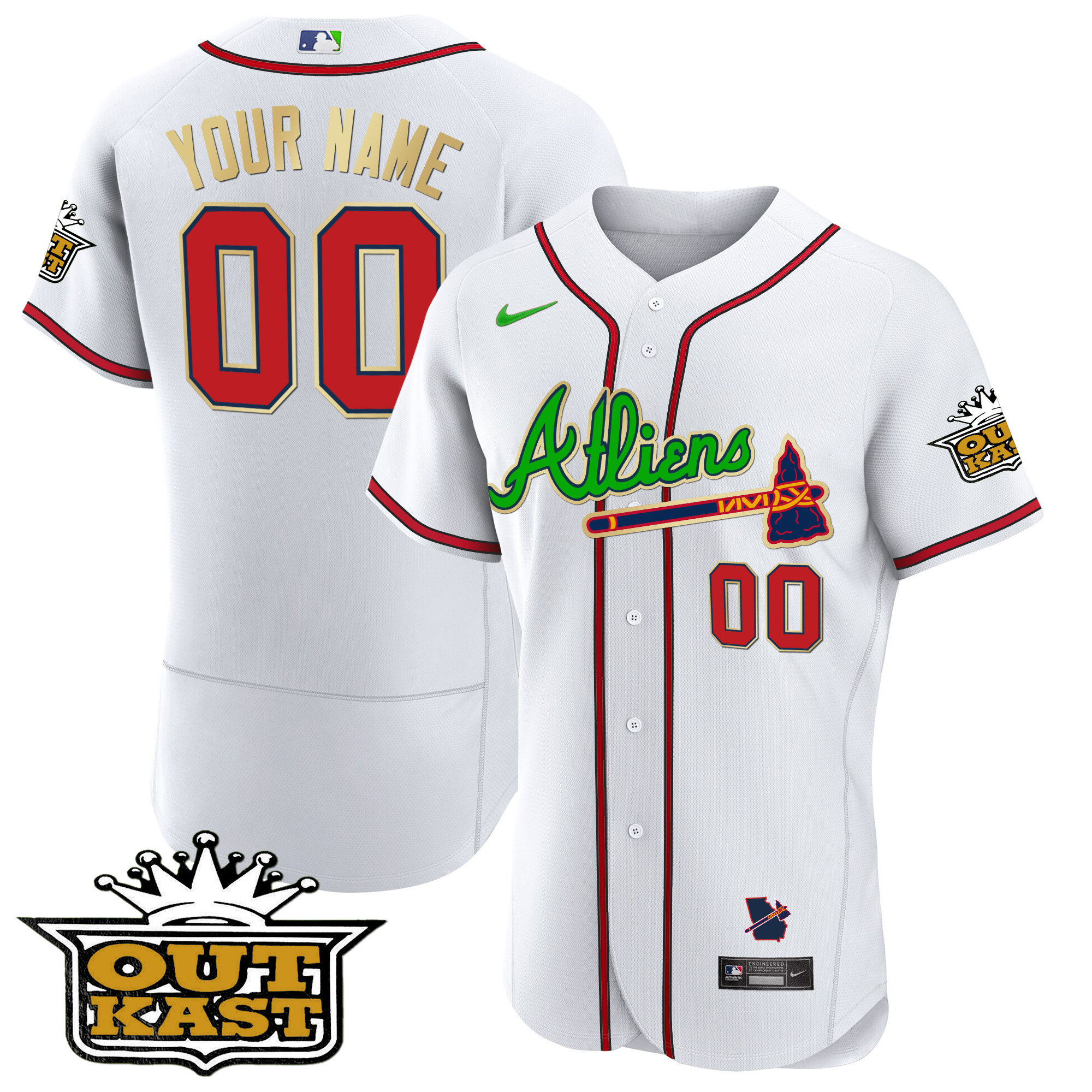 Atlanta Braves Atliens Flex Base Gold Trim Custom Jersey – All Stitched ...