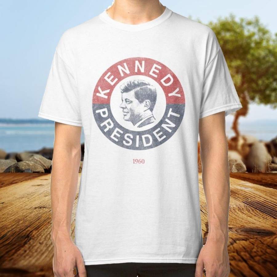 Vintage 1960 Kennedy for President Mens White Tees T-Shirt Short Sleeve Round Neck S-3XL