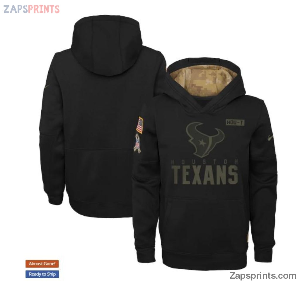 Youth Black Houston Texans 2020 Salute To Service Pullover Performance Hoodie