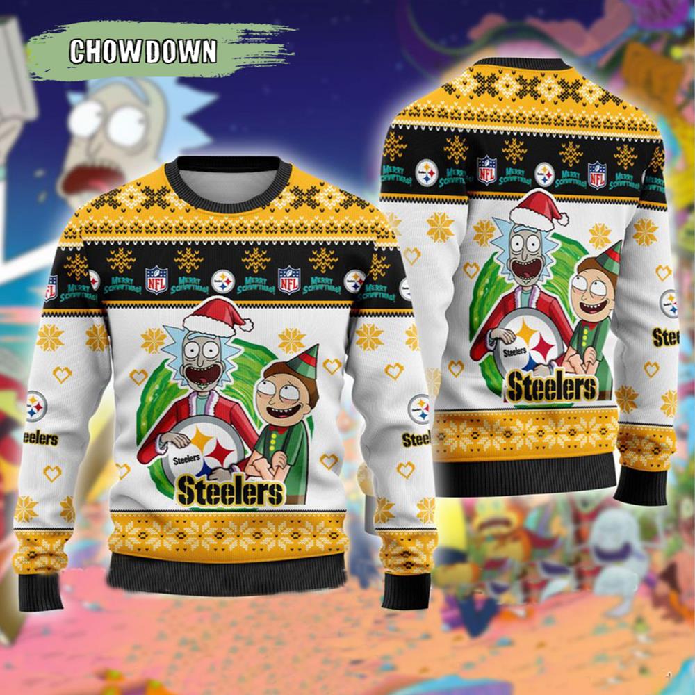 Rick And Morty Pittsburgh Steelers Gift For Fan Ugly Wool Sweater Christmas