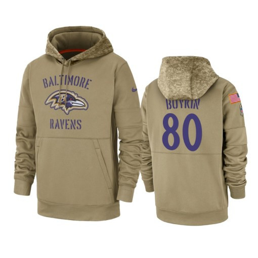 Baltimore Ravens Miles Boykin Tan 2019 Salute To Service Sideline Therma Pullover Hoodie