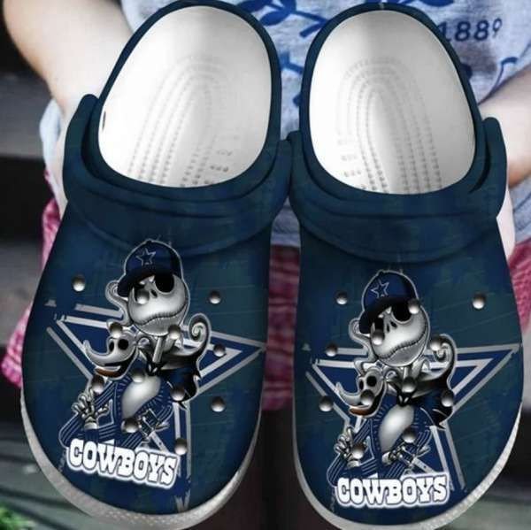 Jack Skellington Dallas Cowboys Crocs Crocband Clog Comfortable Water Shoes In Navy