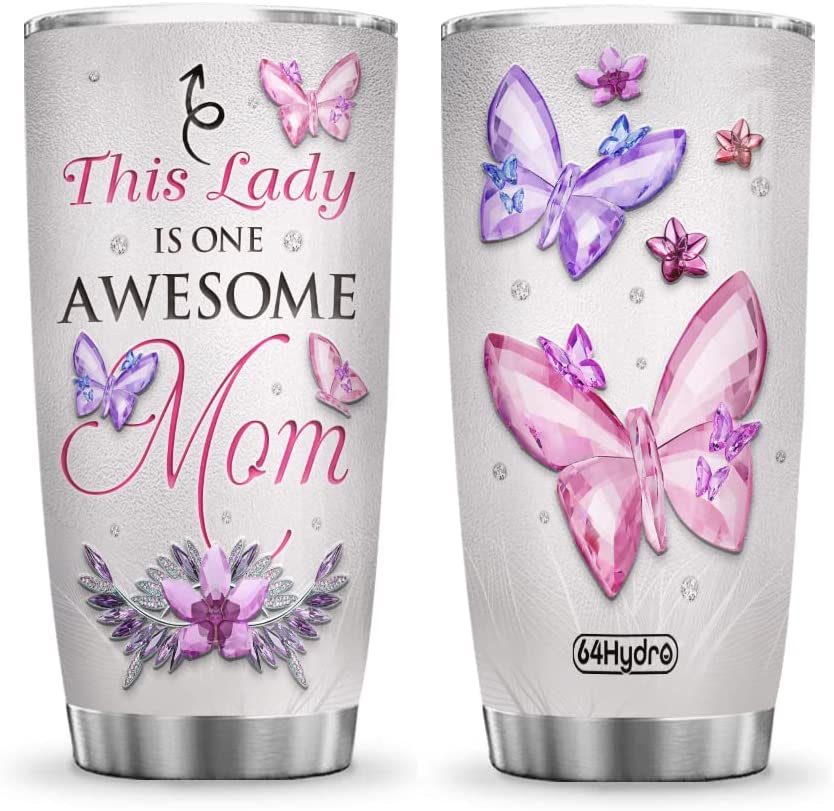 0Oz Printed Awesome Mom Butterflies Lover Mother Gifts Stainless Steel Tumbler Cup With Lid, Double Wall Vacuum Thermos Insulated Travel Coffee Mug – Bgrz0812011Z