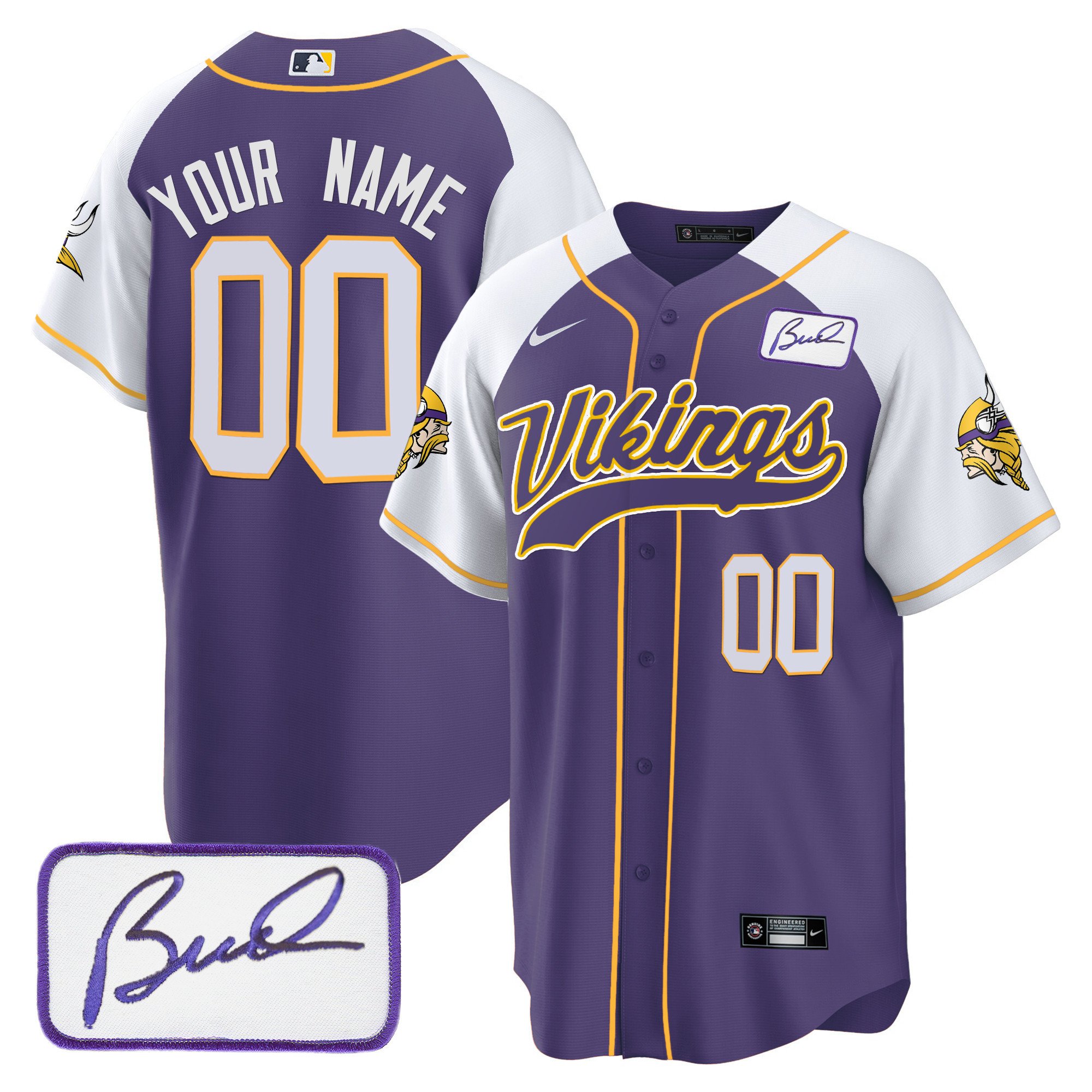 Vikings Bud Grant Patch Baseball Custom Jersey – All Stitched