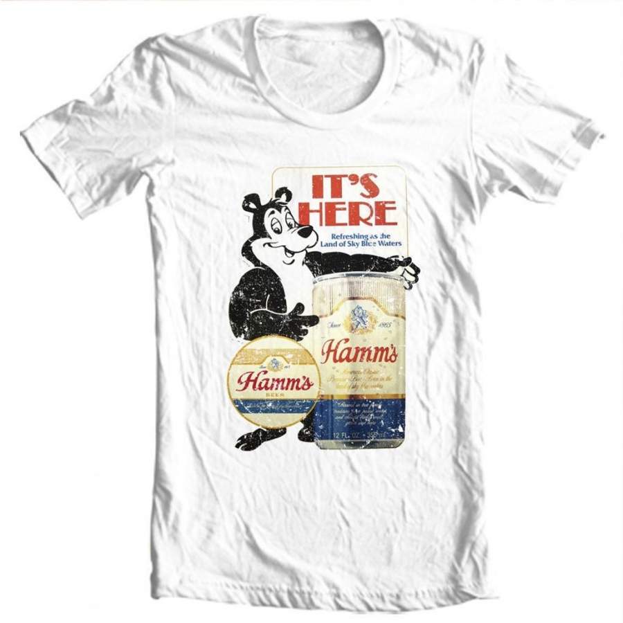 Hamm’s Beer T-shirt Bear Retro Vintage Style Distressed Print Shirt Unisex Size S-3xl