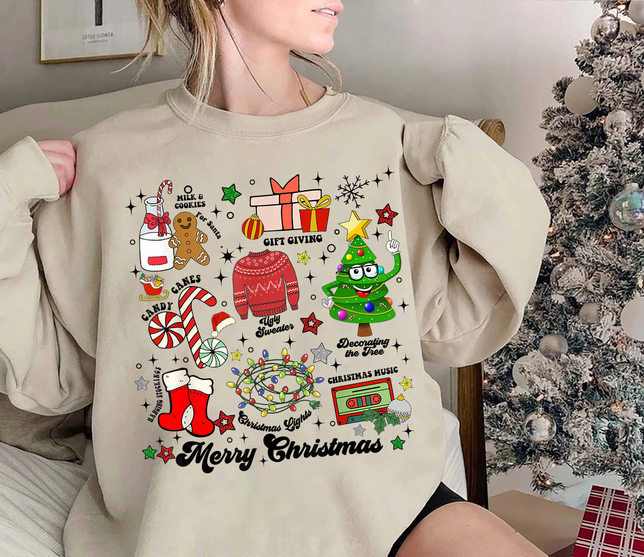 Merry Christmas Sweatshirt, Christmas Things Sweater, Ugly Christmas Sweatshirt, Christmas Crewneck, Christmas Gifts, Christmas Woman Shirt