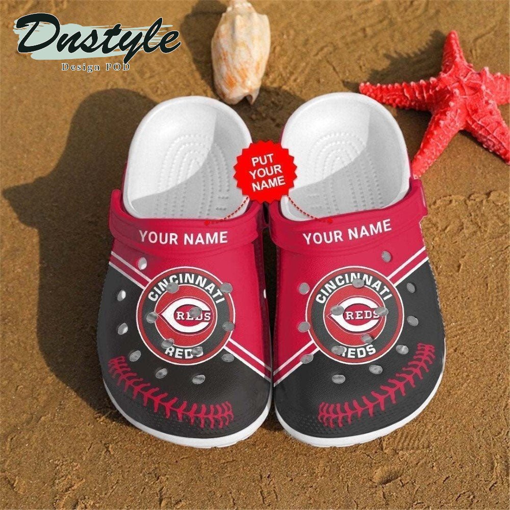 Cincinnati Reds Custom Name Pattern Crocs Classic Clogs Shoes In Red & Black