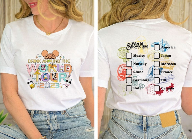 Epcot World Tour 2023 Shirt, Drink Around The World Tour Tee, Epcot World Showcase Front And Back Tee
