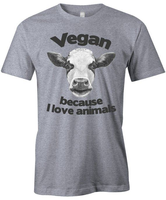 Vegan Cow T Shirt Because I Love Animals American Apparel Poly Cotton Unisex T Shirt Item 2827