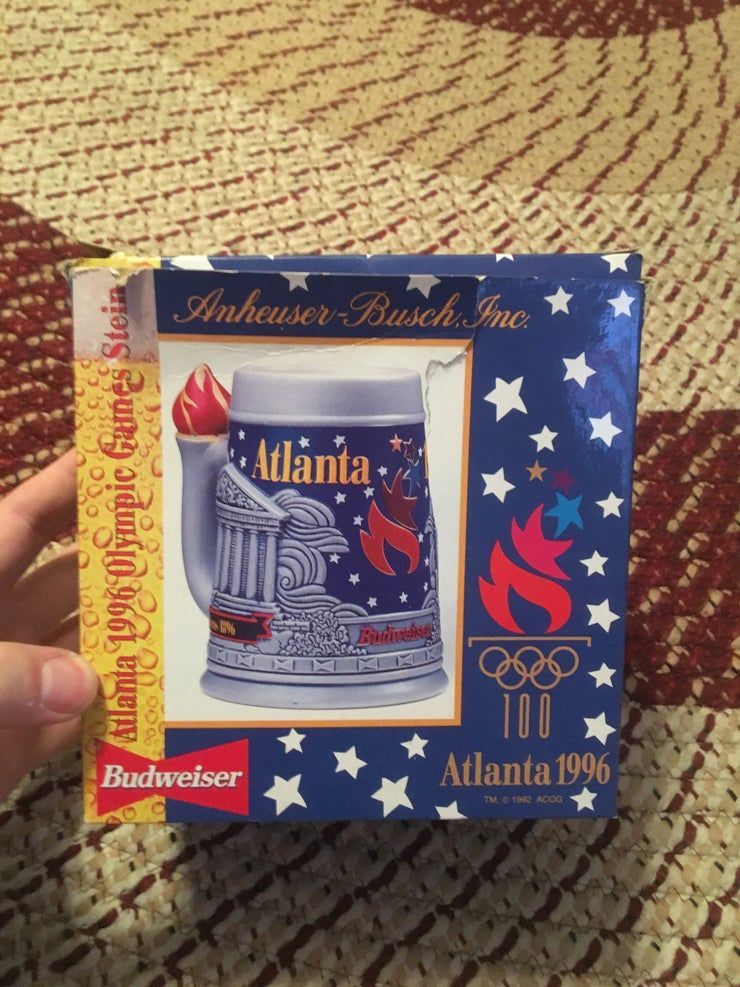 1996 Budweiser Atlanta Olympics Vintage Mug Stein Beer Alcohol Drink Cup In Box Kurt Angle Hipster Retro Streetwear Light Shirt