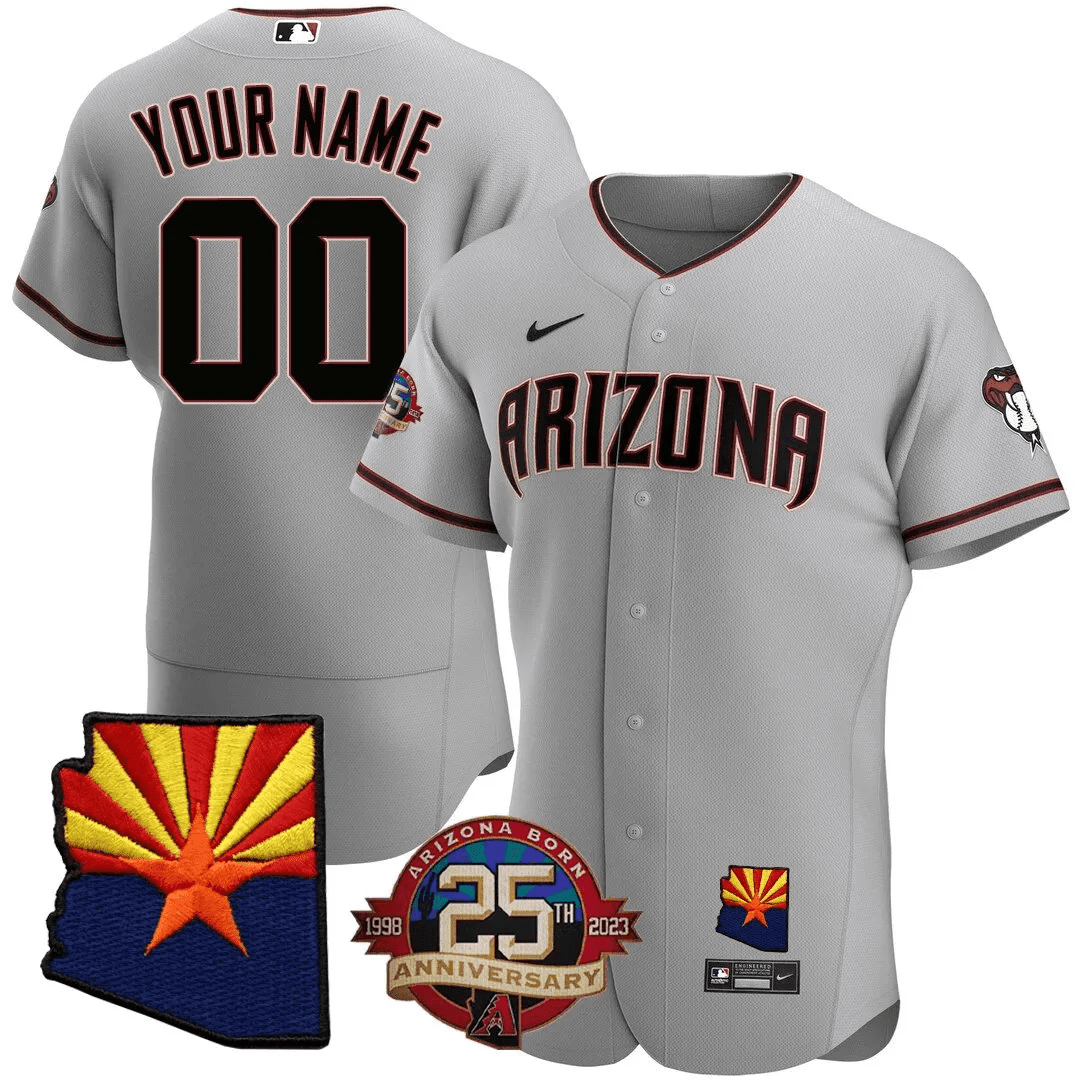 Arizona Diamondbacks Arizona State & 25Th Anniversary Year Patch Custom Jersey – – All Stitched