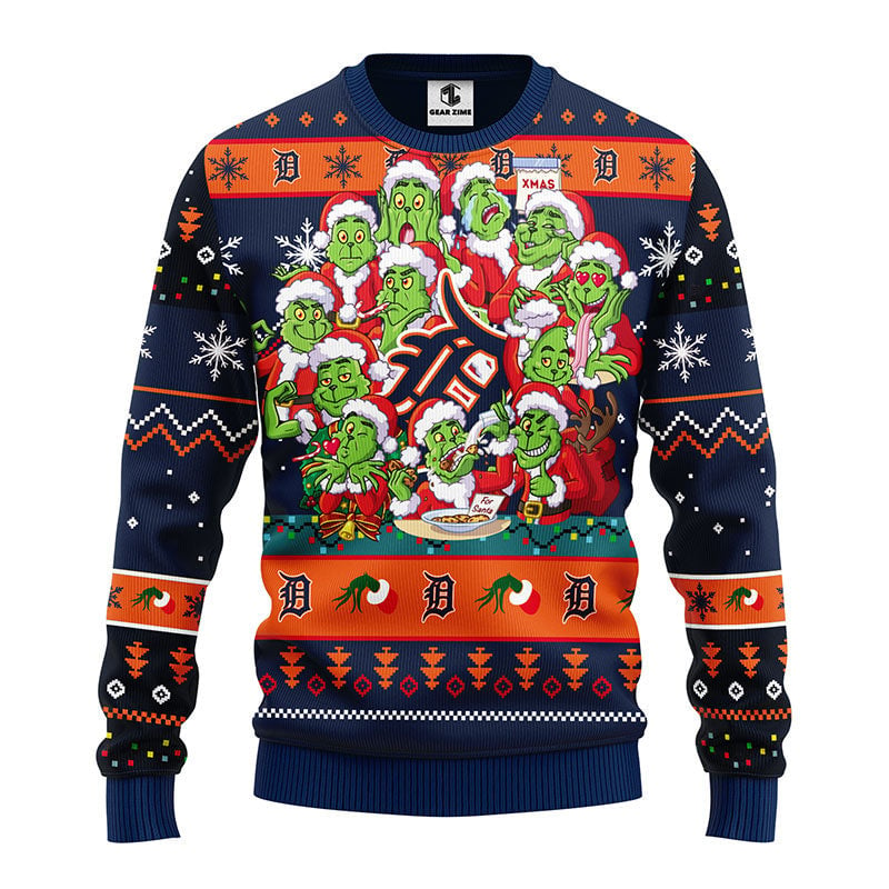 Detroit Tigers 12 Grinch Xmas Day Ugly Christmas Sweater