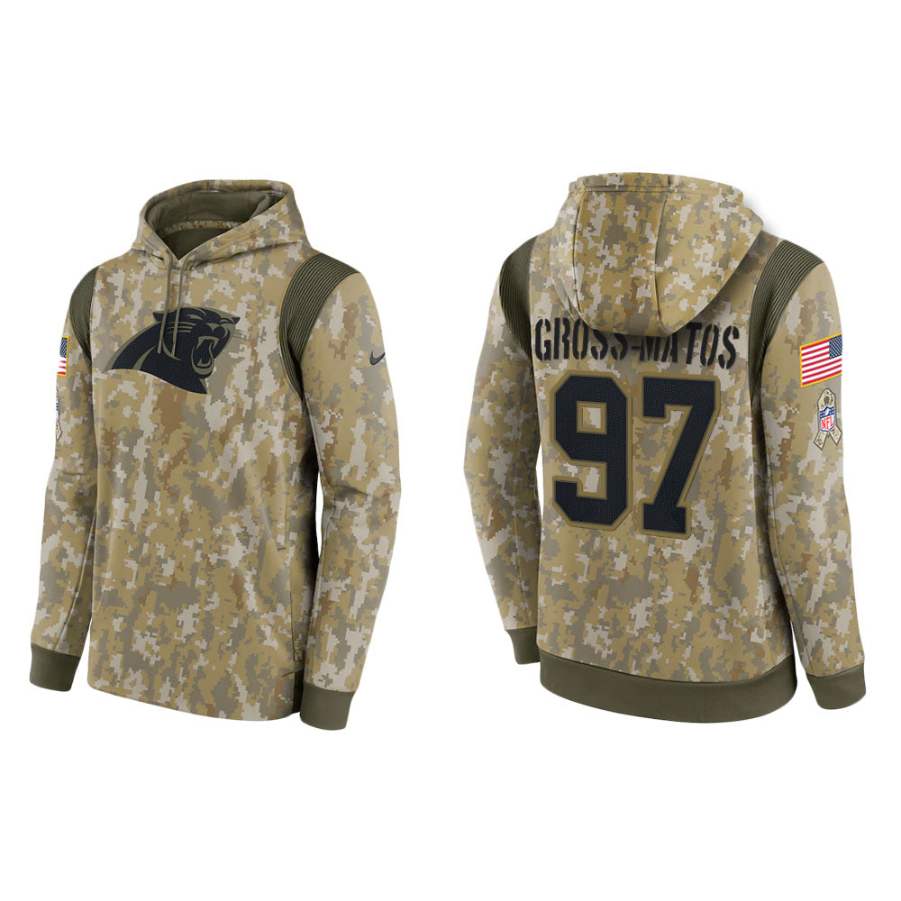 Yetur Gross-Matos Carolina Panthers Camo 2021 Salute To Service Veterans Day Therma Pullover Hoodie