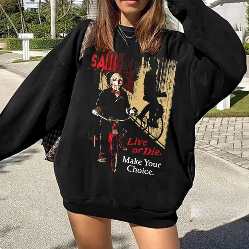 Saw Horror Movie Eras Shirt, Your Choice Live Or Die Adult Short Sleeve Unisex Tee, 90S Saw Horror Movie T Shirt, Saw Movie Merch, Fan Gift