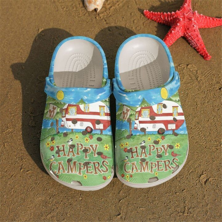 Camping Floral Happy Camper Crocss Crocband Clog Comfortable For Mens Womens Classic Clog Water Shoes
