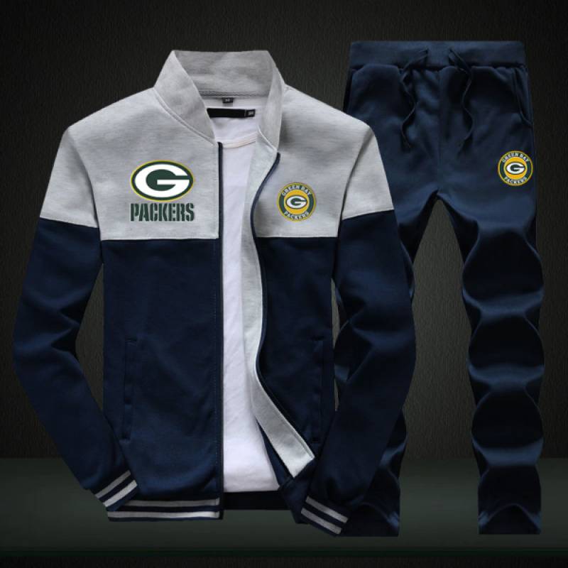 Green Bay Packers Sweatshirt +Sweatpants Mens Clothing 2 Pieces Sets Slim Tracksuit