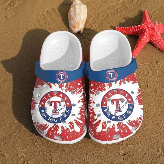 Texas Rangers Splatter Pattern Crocs Classic Clogs Shoes In Red Blue