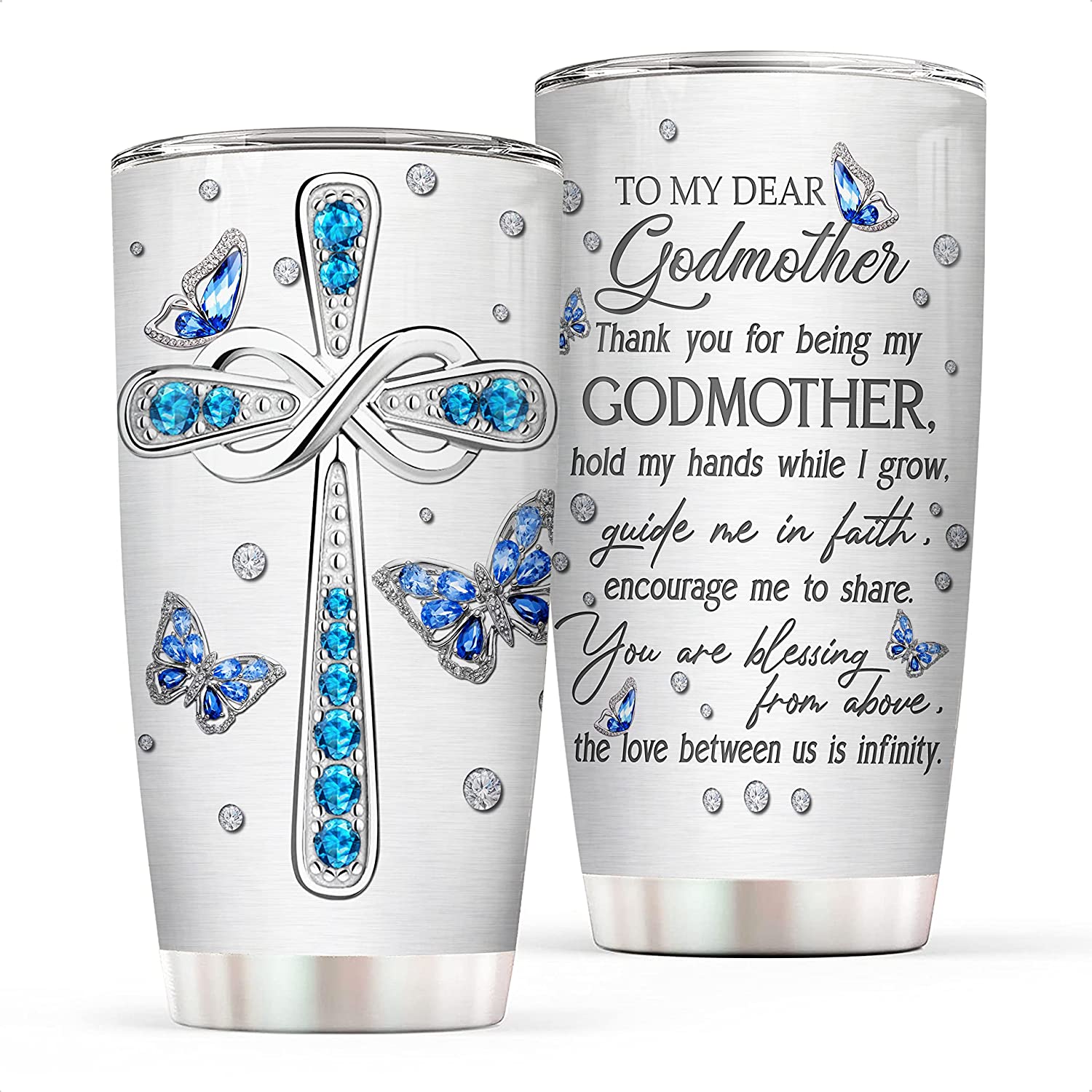 20 Oz Stainless Steel Coffee Tumbler For Women – To My Dear Godmother Gift From Godchild – Mom Tumbler Travel Mug For Mothers Day, Christmas, Birthday