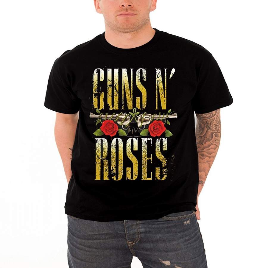 Men’s Summer Fashion T-shirt Guns N Roses T Shirt Big Guns Distressed Band Logo Vintage Official Mens Black  Size: S M L XL XXL XXXL