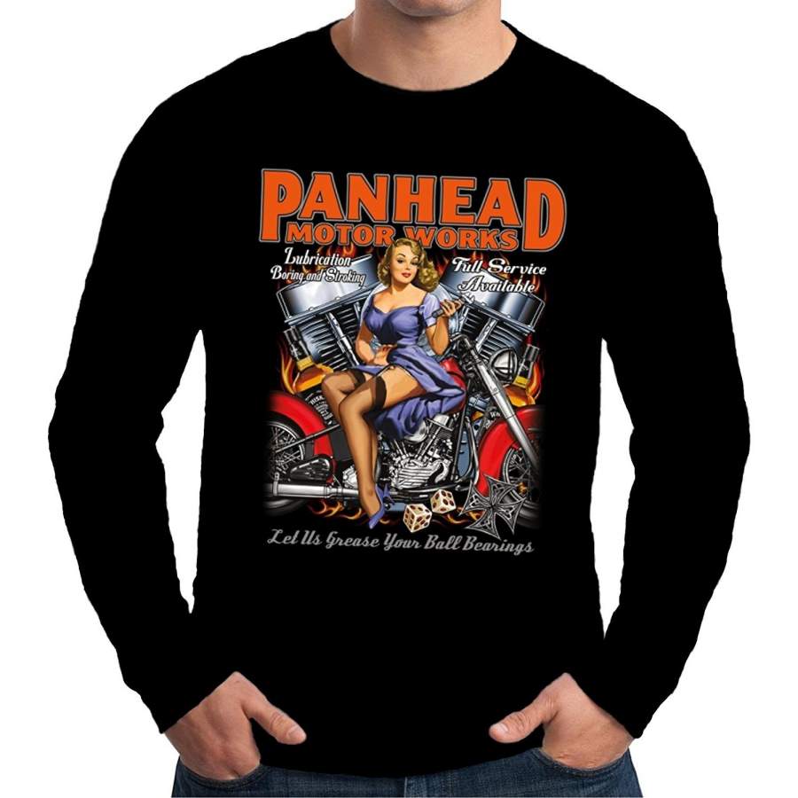 Fashion Men’s T-Shirt Panhead Motors Classic Vintage American Motorcycle Pin Up Men’s Cotton T-shirt