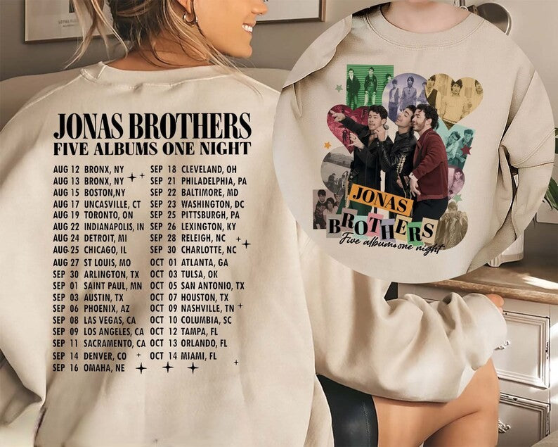 Jonas Brothers Vintage T-Shirt, Jonas Five Albums One Night Tour Shirt, Jonas Brothers 2023 Tour Shirt