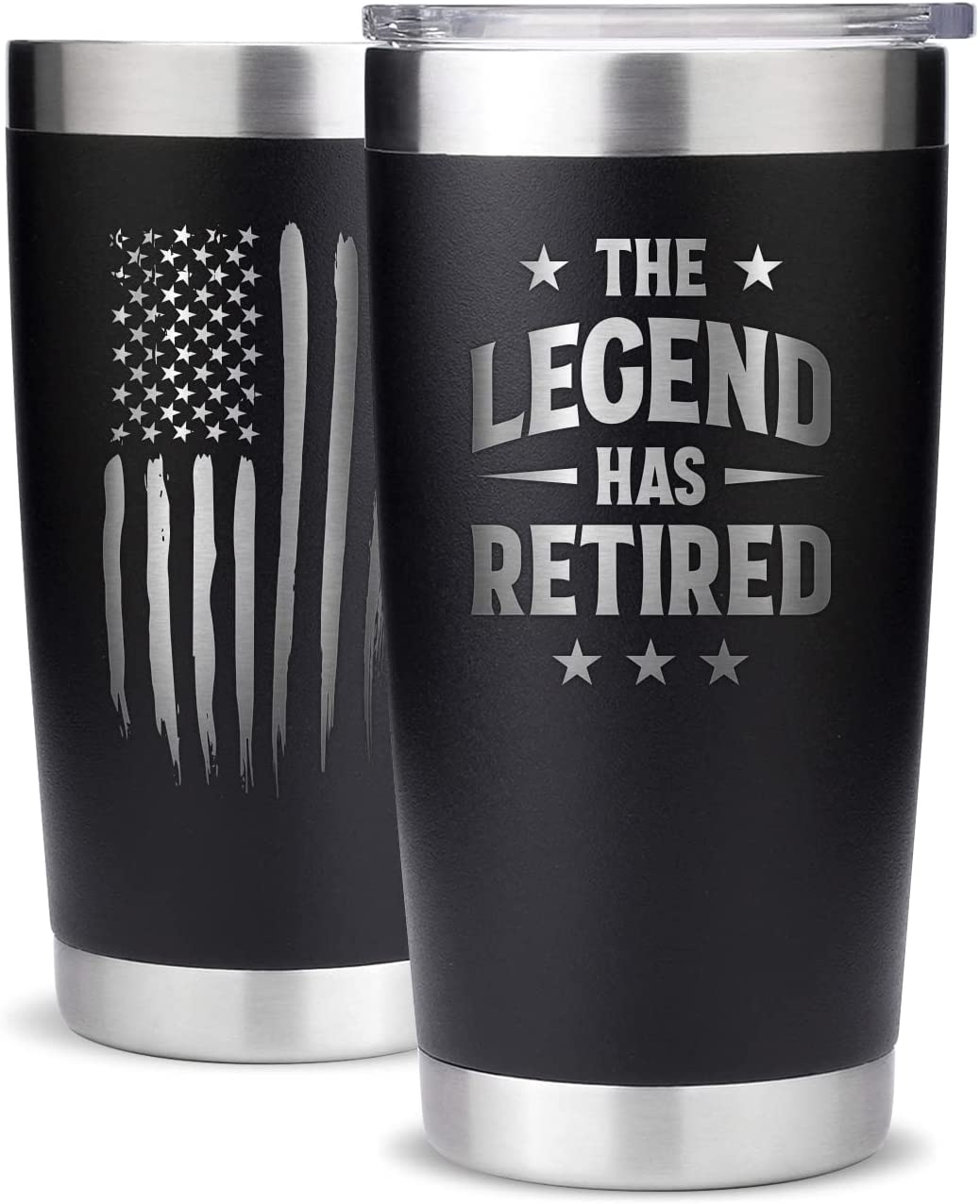 Gifts For Dad – Retirement Gifts For Men – 20Oz Insulated Tumblers Retirement Ideas For Men – Coworker Leaving Gifts – Modern Engraved Design With Us Flag – Retirement Coffee Travel Mug