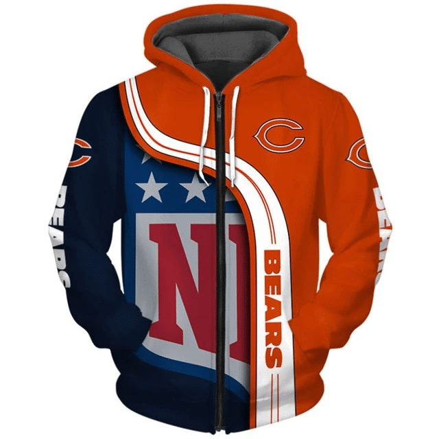 Chicago Bears Curved Stripes 46 Unisex 3D Hoodie Gift For Fans