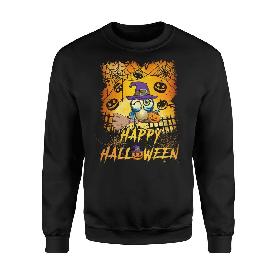 Happy Halloween Cute Owl With Broom Halloween Sweatshirt