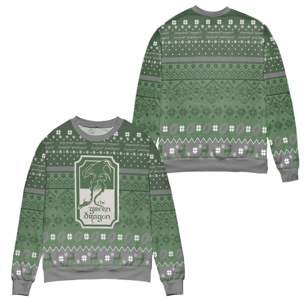 The Green Dragon Lord Of The Rings Snowflake Pattern Ugly Christmas Sweater – All Over Print 3D Sweater – Green