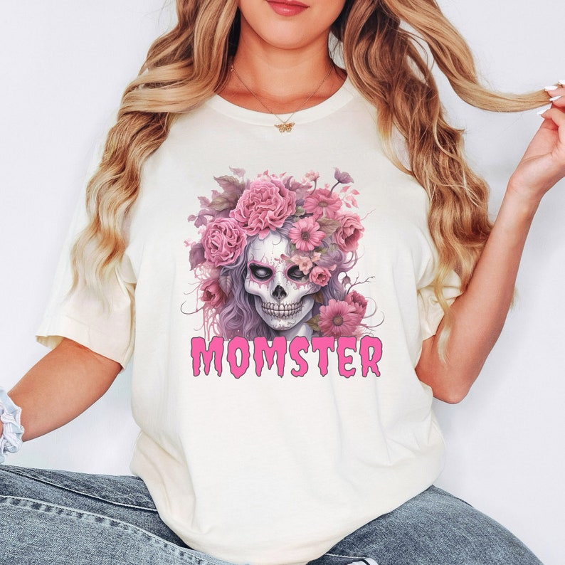 Momster T-Shirt, Skull And Roses Shirt, Motherhood T Shirt, Halloween Momster Shirt, Horror Momster Shirt, Goth Mom Shirt, Pink Mom T-Shirt