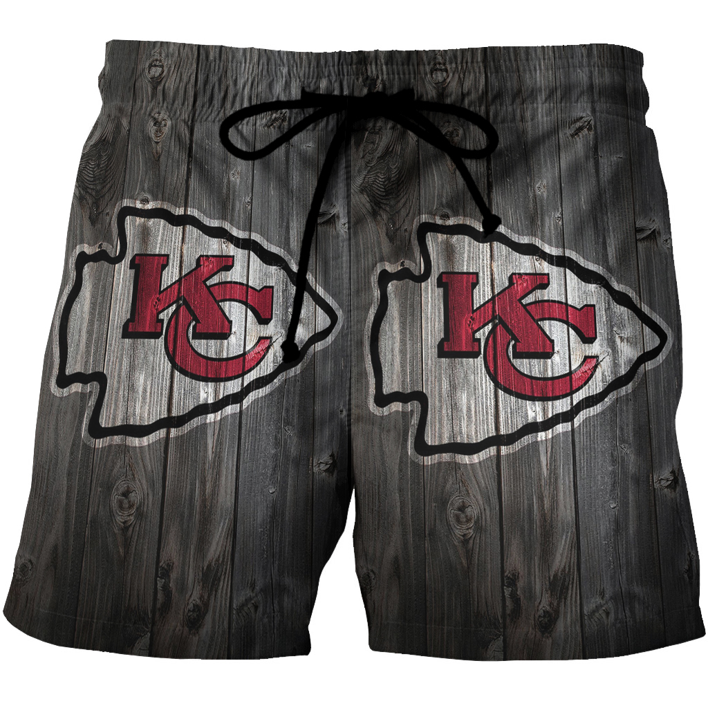 Kansas City Chiefs Wooden Texture 3D All Over Print Summer Beach Hawaiian Short